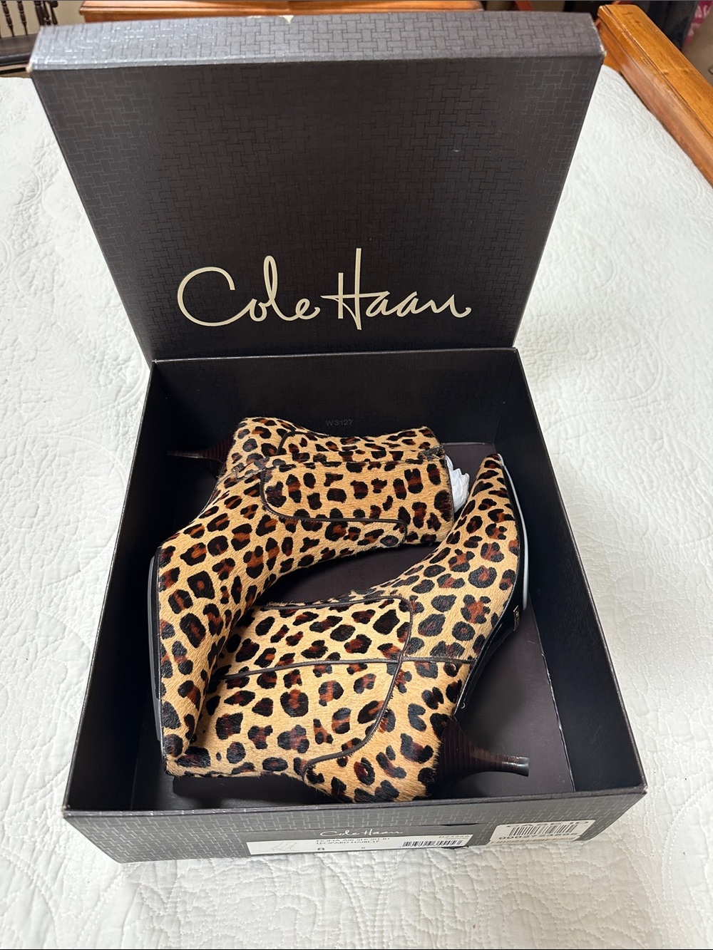Cole Haan Leopard Print Ankle Booties - tan, black